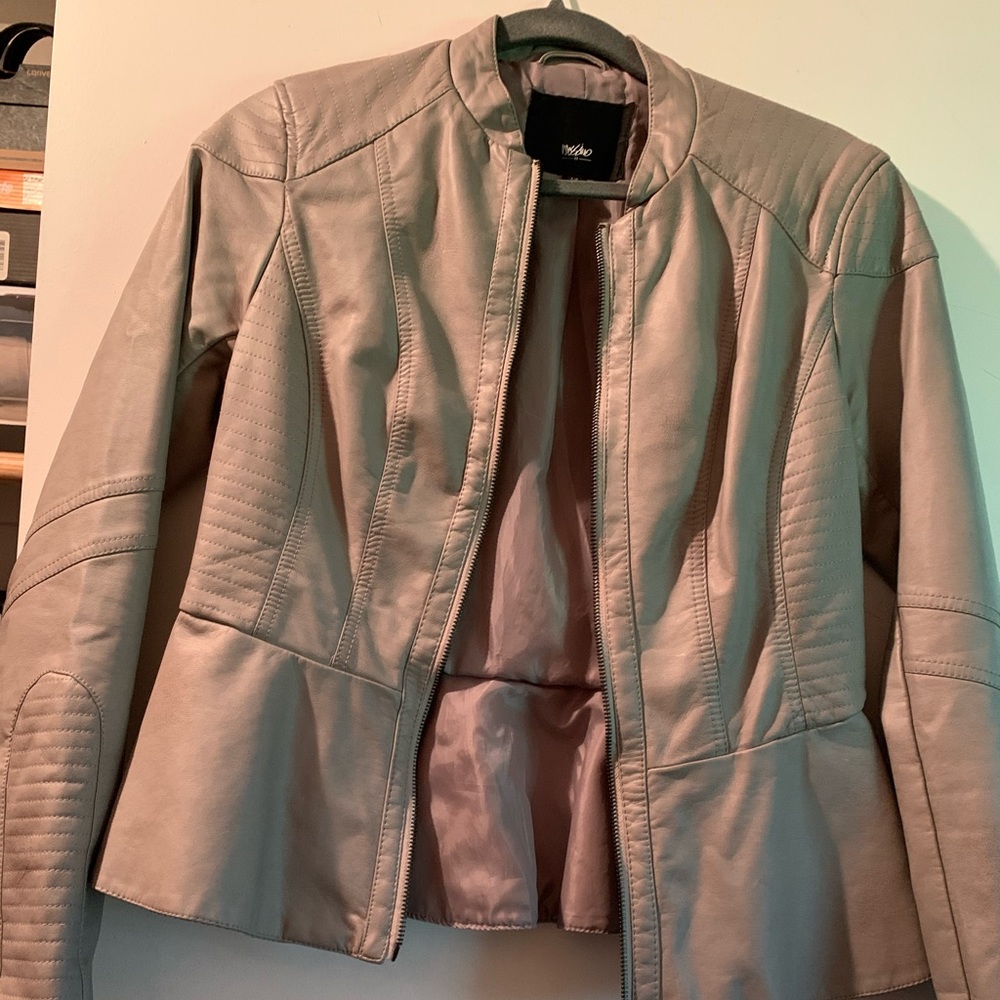 Pleather peplum style biker jacket.